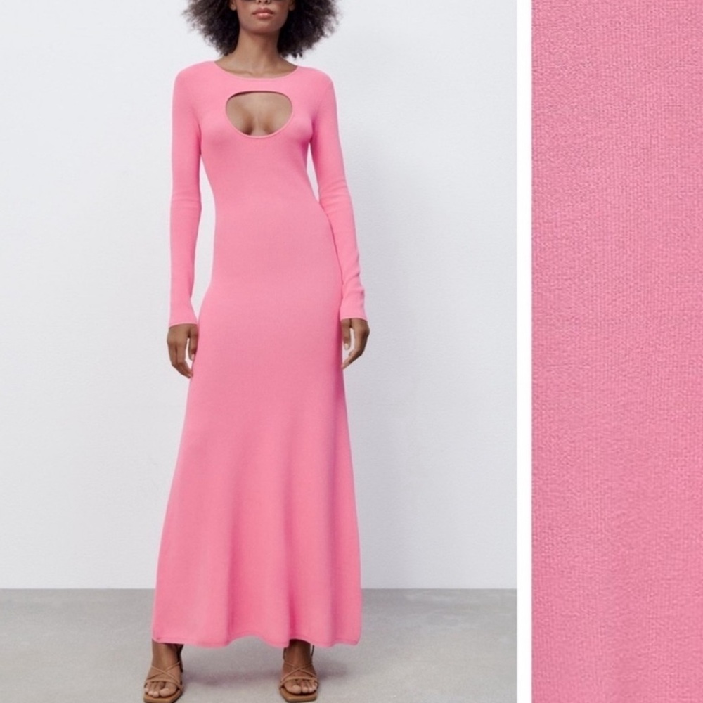 NWT ZARA Barbie Pink Cut Out Knit Maxi Dress
